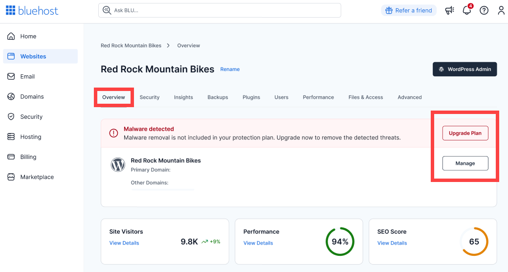 Bluehost Malware Protection - Malware removal is not included in your Malware Security
